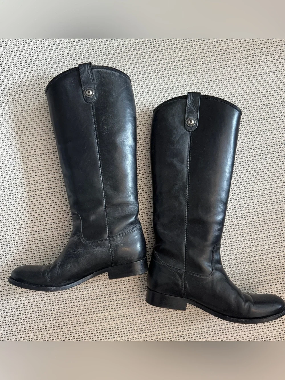 Frye Women's Black Button Tall Pull-on Riding Leather Ext. Calf Boots Sz 7B
